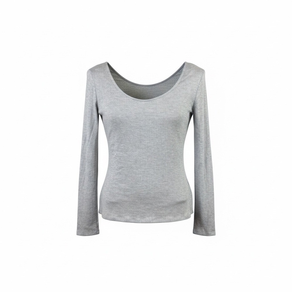 Who What Wear Women's Heather Gray Ribbed Scoop Neck Long Sleeve Top Large NWT